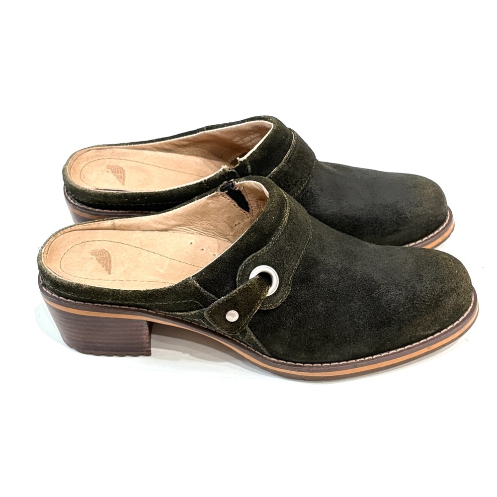 Red Wing Suede Leather Clogs Slip On Mules Block Heel Forest Green Sz 7B Boho - Picture 3 of 7